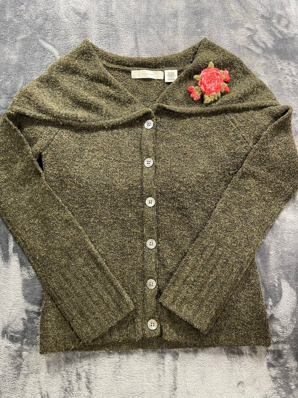 Sleeping on Snow Anthropologie Cardigan Sweater S Olive Green Wool Blend
